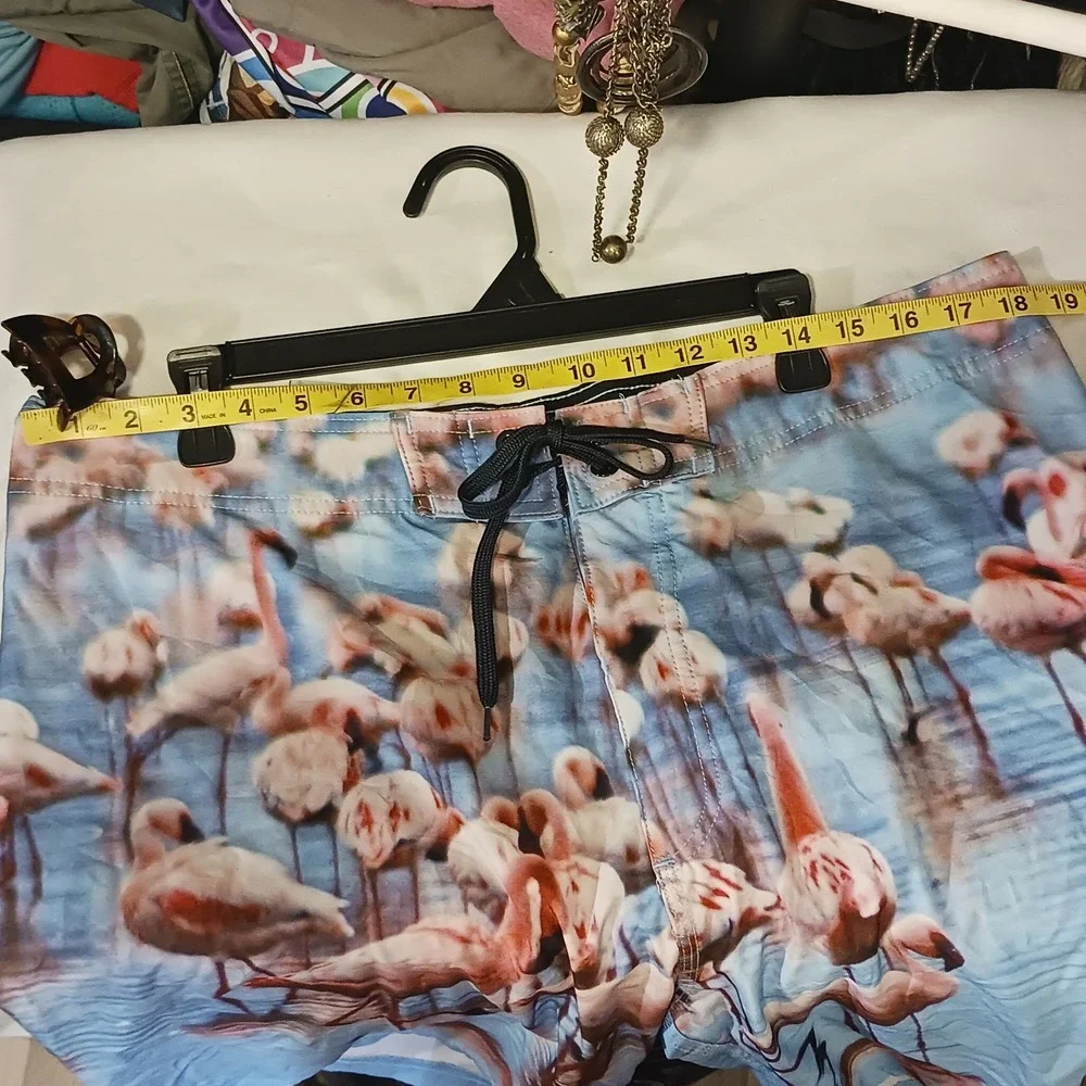 Old Navy California Mens Flamingo Print Board Shorts Blue Pink 36 Swim Trunks